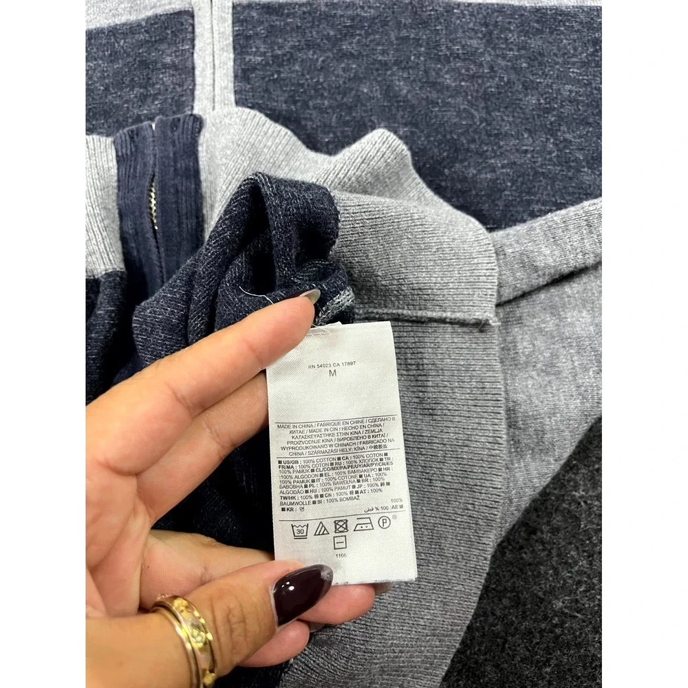 Banana Republic Hoodie Sweater Men Medium Gray Tight Knit Colorblock Full Zipper